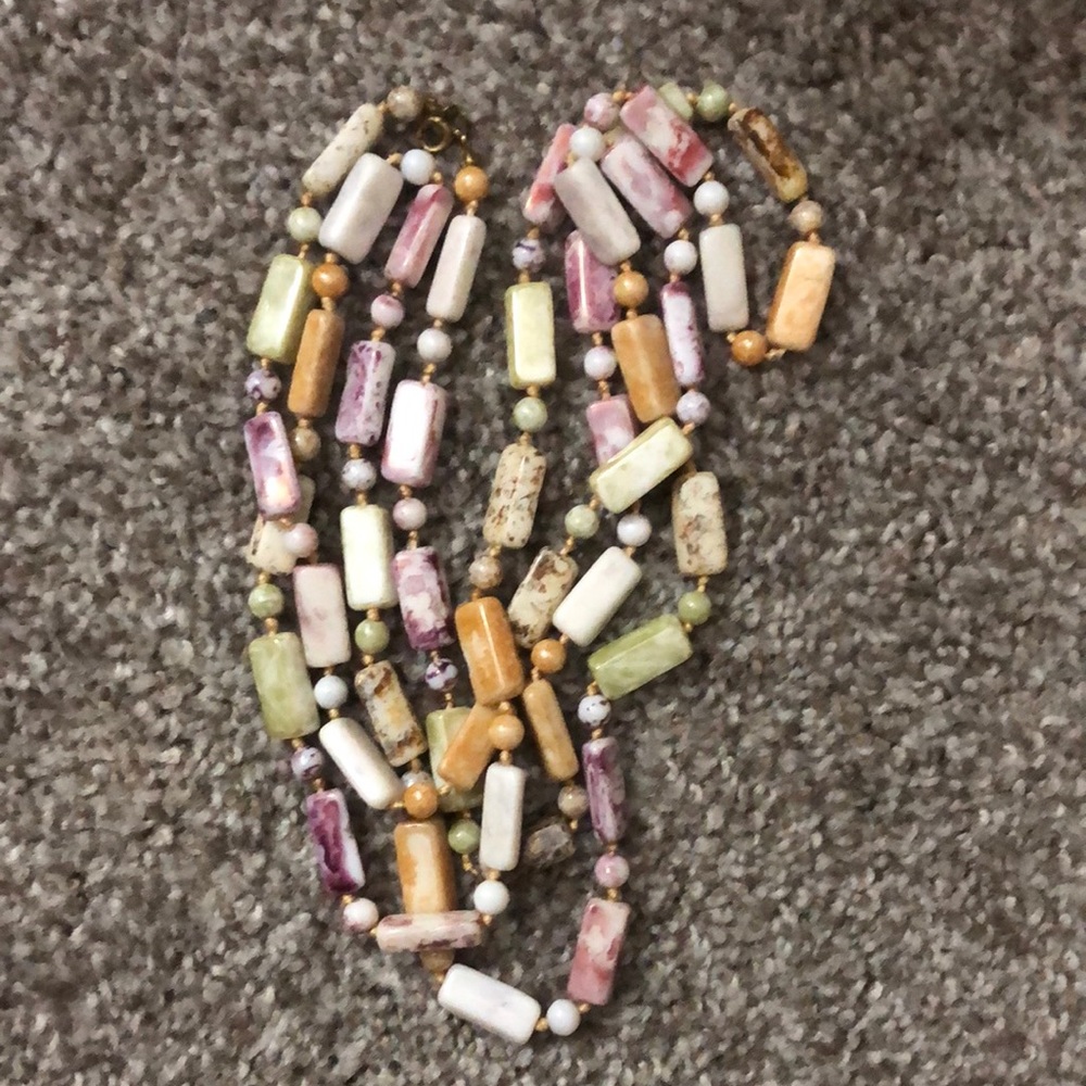 Long Rectangular Stone Pastel Necklace Vintage - image 3